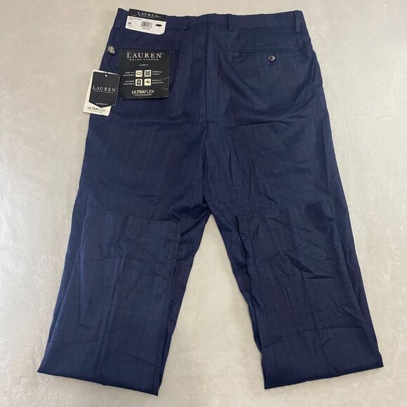 LRL RALPH LAUREN NORTON CLASSIC FIT NAVY PLAID MENS ULTRAFLEX DRESS PANTS 34X34 - Picture 1 of 11